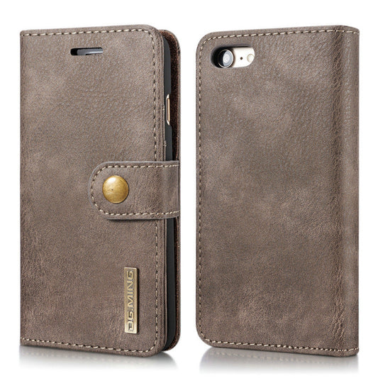 HKM-645203 Retro Leather Two-Fold Split Magnet Mobile Phone Case - Flip Style for iPhone in Black, Brown, Gray, Red