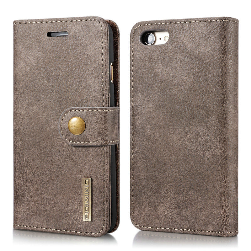 HKM-645203 Retro Leather Two-Fold Split Magnet Mobile Phone Case - Flip Style for iPhone in Black, Brown, Gray, Red