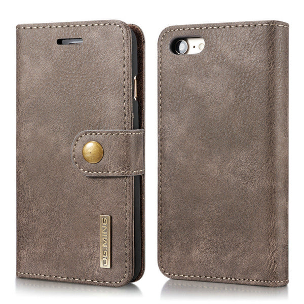 HKM-645203 Retro Leather Two-Fold Split Magnet Mobile Phone Case - Flip Style for iPhone in Black, Brown, Gray, Red
