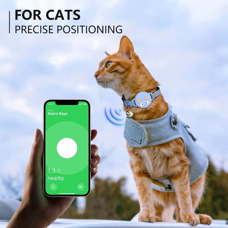 HKM-6452541 Reflective Cat Collar with Silicone Case for Dog Tracker ¨C Cartoon Patterns in Blue, Green, Black, and Pink