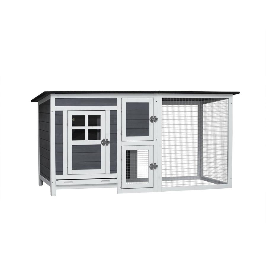 HKM-645267 Outdoor Chicken Hutch with Running Cage and Fir Wood Construction