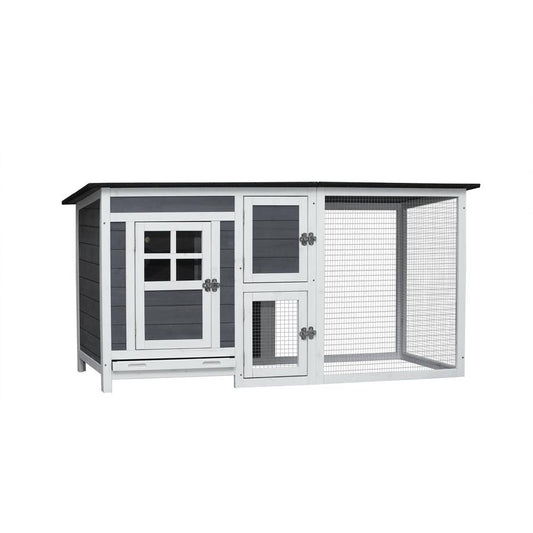 HKM-645267 Outdoor Chicken Hutch with Running Cage and Fir Wood Construction