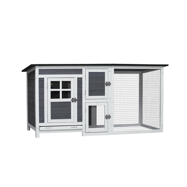 HKM-645267 Outdoor Chicken Hutch with Running Cage and Fir Wood Construction