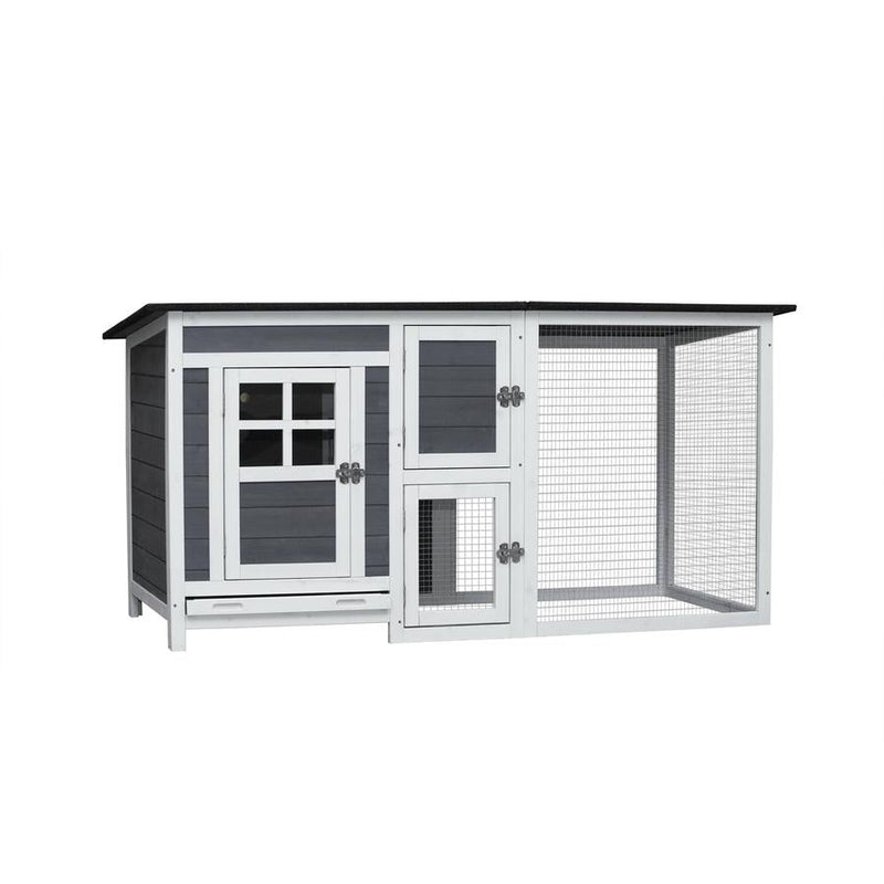 HKM-645267 Outdoor Chicken Hutch with Running Cage and Fir Wood Construction