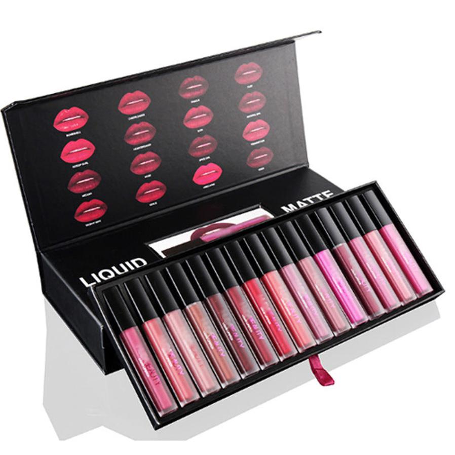 HKM-645331 Long Lasting Waterproof Lipstick Gift Set - 16 Matte Lip Gloss Shades
