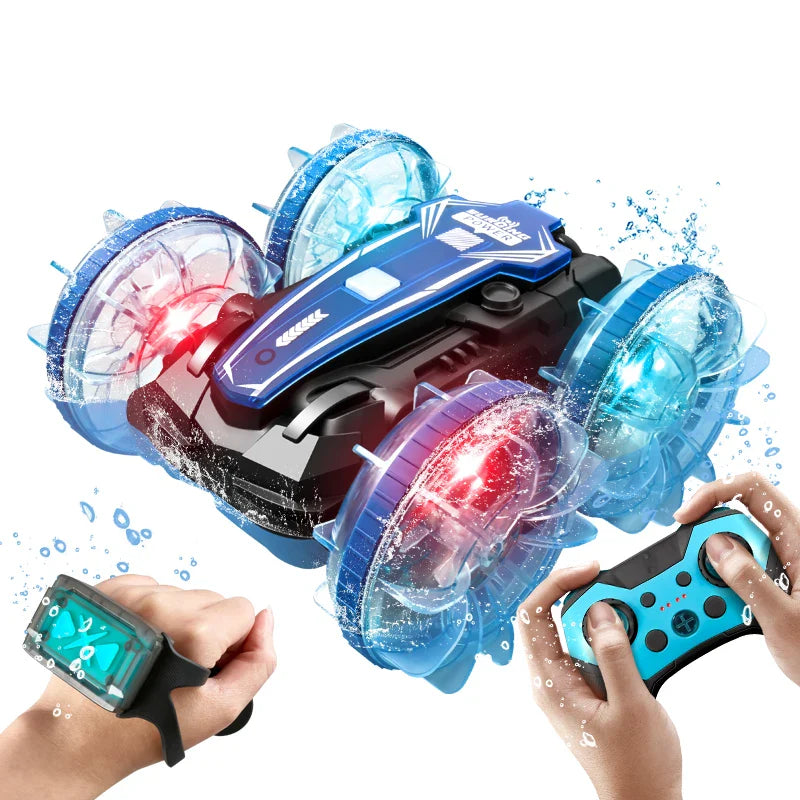 HKM-645523 Gesture Sensor Amphibious RC Stunt Car with Light-Up Wheels and Remote Control, 50m Range, Indoor/Outdoor Use