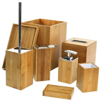 HKM-645523 Real Wood Bathroom Set - Natural Finish Wooden Accessories for Home Decor