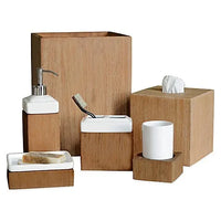 HKM-645523 Real Wood Bathroom Set - Natural Finish Wooden Accessories for Home Decor