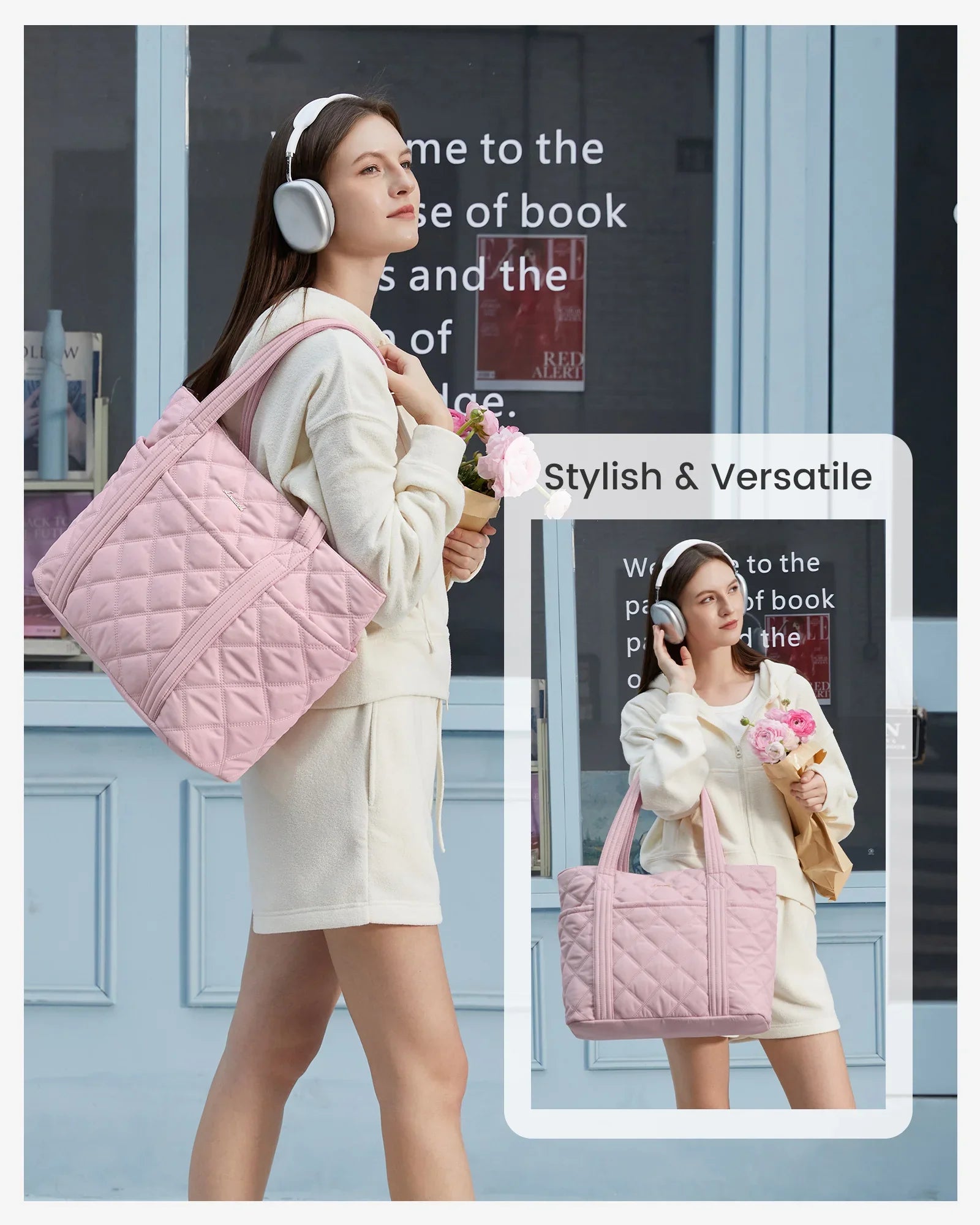 HKM-645651 Puffer Tote Bag for Travel, Work, Gym, and Nursing with Large Capacity for Laptops and Essentials