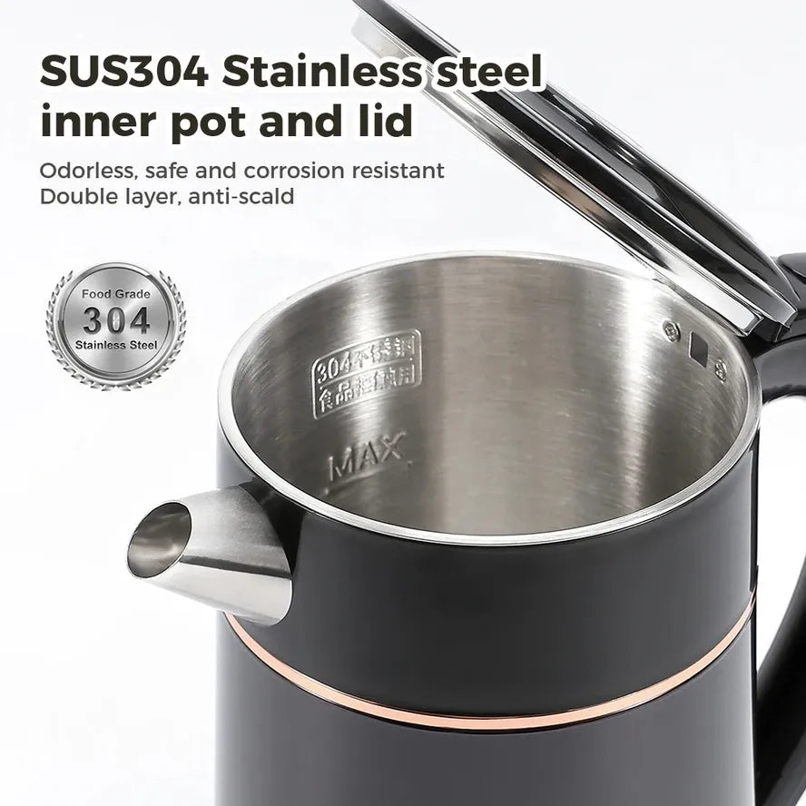 HKM-645715 Fast Heating Stainless Steel Electric Kettle for Family Use, 4-6 Minute Boiling Time