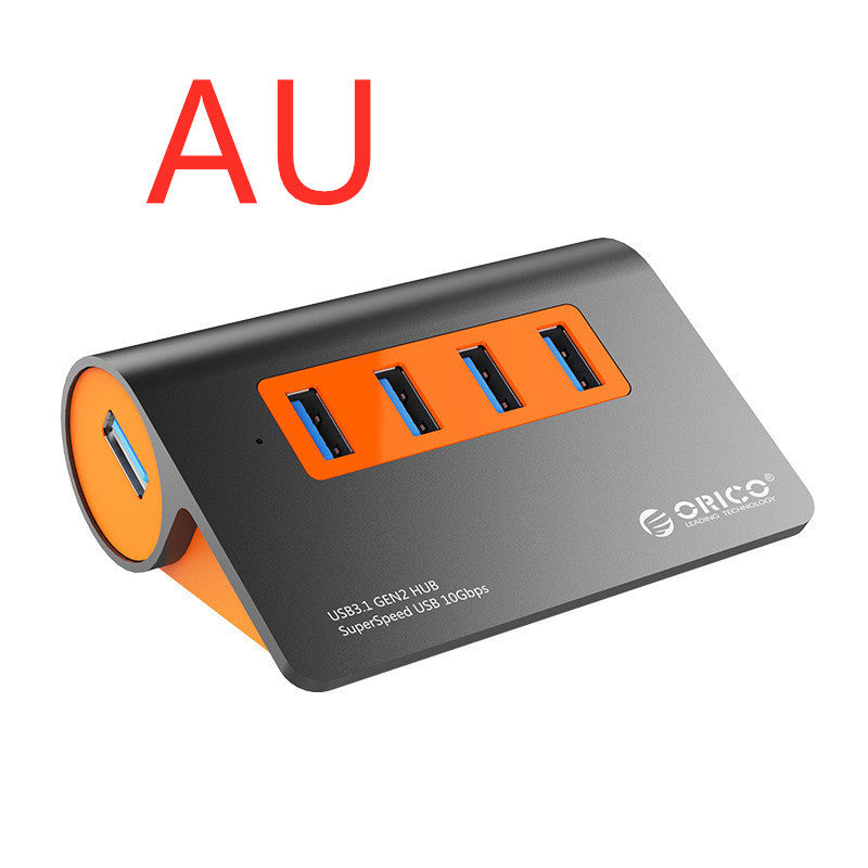 HKM-645779 Aluminum Alloy Laptop Hub with 4 USB 3.1 Ports and Power Supply in Dark Gray and Orange