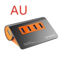 HKM-645779 Aluminum Alloy Laptop Hub with 4 USB 3.1 Ports and Power Supply in Dark Gray and Orange