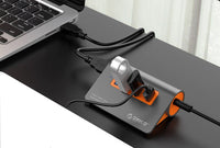 HKM-645779 Aluminum Alloy Laptop Hub with 4 USB 3.1 Ports and Power Supply in Dark Gray and Orange