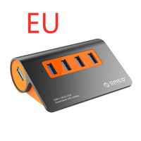 HKM-645779 Aluminum Alloy Laptop Hub with 4 USB 3.1 Ports and Power Supply in Dark Gray and Orange
