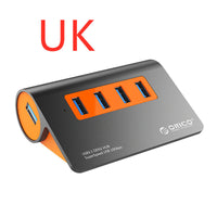 HKM-645779 Aluminum Alloy Laptop Hub with 4 USB 3.1 Ports and Power Supply in Dark Gray and Orange