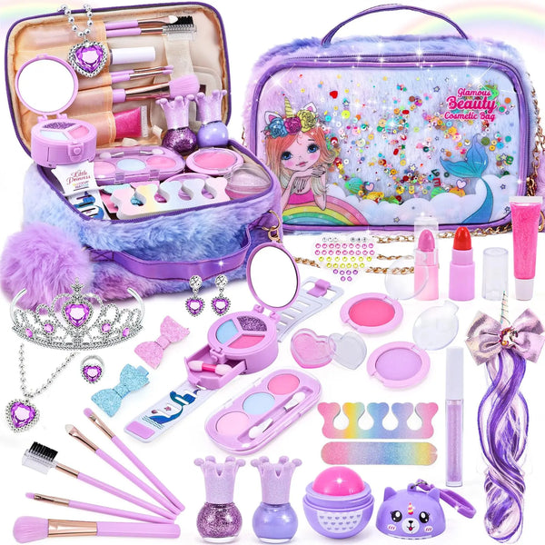HKM-645779 Kids Sustainable Washable Princess Pretend Play Makeup Kit Mermaid Style for Ages 2 to 14+