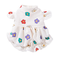 HKM-6457917 Lightweight Pet Dress with Cute Flower Print - Pure White, Multiple Sizes Available