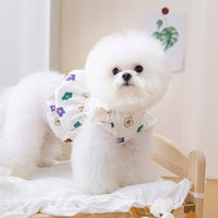 HKM-6457917 Lightweight Pet Dress with Cute Flower Print - Pure White, Multiple Sizes Available