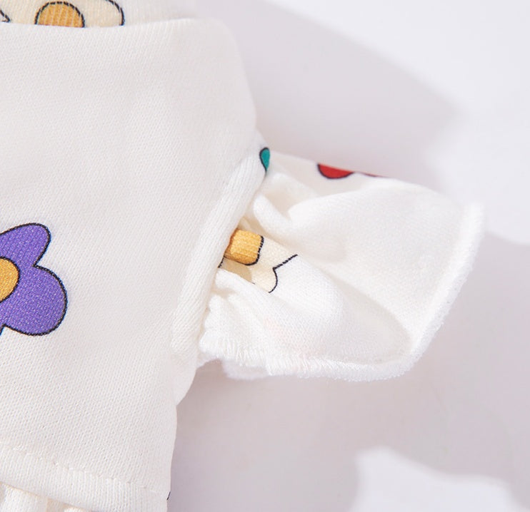 HKM-6457917 Lightweight Pet Dress with Cute Flower Print - Pure White, Multiple Sizes Available