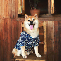 HKM-6458685 Cotton Shiba Inu Pet Kimono in Blue and Black - Stylish, Comfortable Casual Wear for Dogs