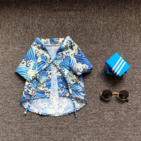 HKM-6458685 Cotton Shiba Inu Pet Kimono in Blue and Black - Stylish, Comfortable Casual Wear for Dogs