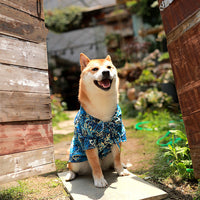 HKM-6458685 Cotton Shiba Inu Pet Kimono in Blue and Black - Stylish, Comfortable Casual Wear for Dogs