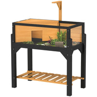 HKM-6459965 Wooden Tortoise Habitat with Storage Shelf, Clear Windows, Openable Top, Lamp Holder, Durable Yellow Finish