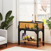 HKM-6459965 Wooden Tortoise Habitat with Storage Shelf, Clear Windows, Openable Top, Lamp Holder, Durable Yellow Finish