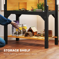 HKM-6459965 Wooden Tortoise Habitat with Storage Shelf, Clear Windows, Openable Top, Lamp Holder, Durable Yellow Finish