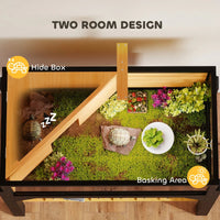 HKM-6459965 Wooden Tortoise Habitat with Storage Shelf, Clear Windows, Openable Top, Lamp Holder, Durable Yellow Finish