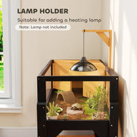 HKM-6459965 Wooden Tortoise Habitat with Storage Shelf, Clear Windows, Openable Top, Lamp Holder, Durable Yellow Finish