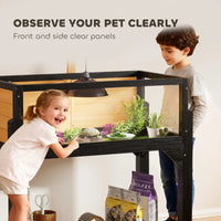 HKM-6459965 Wooden Tortoise Habitat with Storage Shelf, Clear Windows, Openable Top, Lamp Holder, Durable Yellow Finish