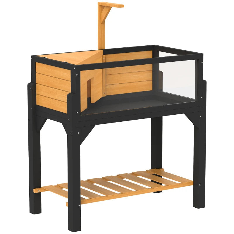 HKM-6459965 Wooden Tortoise Habitat with Storage Shelf, Clear Windows, Openable Top, Lamp Holder, Durable Yellow Finish
