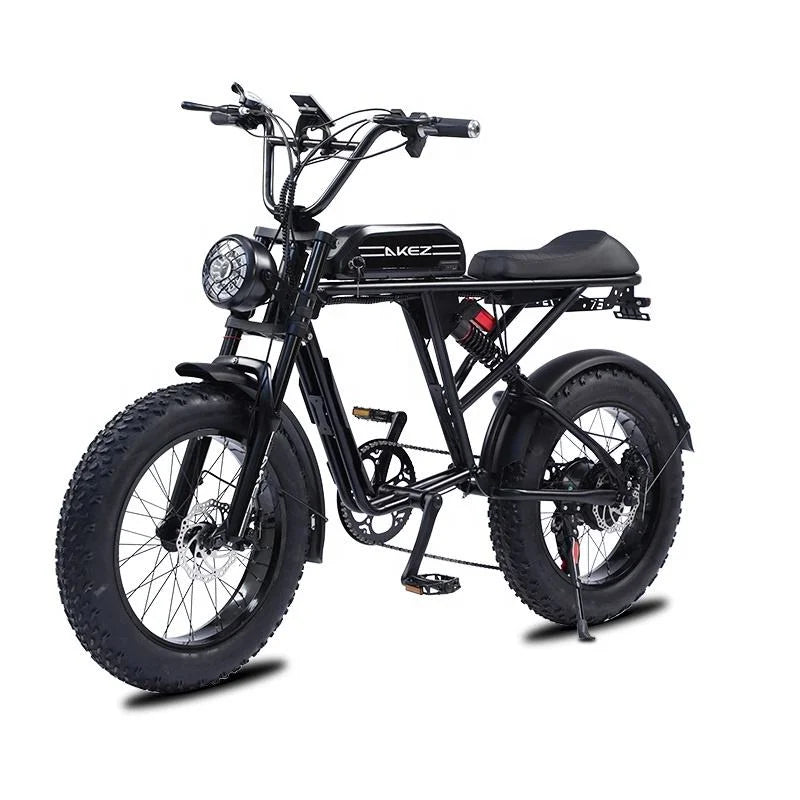 HKM-646035 750W Electric Mountain Bike with Full Suspension and 20" Fat Tires, 48V Lithium Battery, 7-Speed Gear System