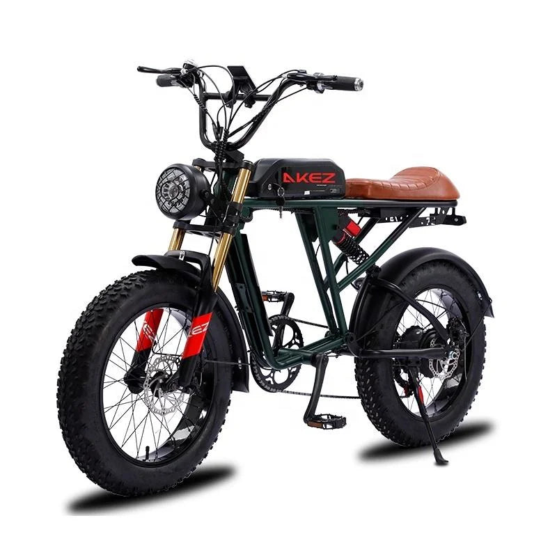 HKM-646035 750W Electric Mountain Bike with Full Suspension and 20" Fat Tires, 48V Lithium Battery, 7-Speed Gear System