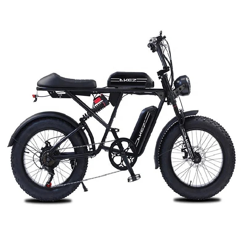 HKM-646035 750W Electric Mountain Bike with Full Suspension and 20" Fat Tires, 48V Lithium Battery, 7-Speed Gear System