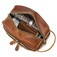 HKM-646163 Eco-Friendly Handmade Leather Travel Cosmetic Toiletry Bag with Zipper Closure