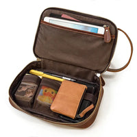 HKM-646163 Eco-Friendly Handmade Leather Travel Cosmetic Toiletry Bag with Zipper Closure