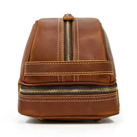 HKM-646163 Eco-Friendly Handmade Leather Travel Cosmetic Toiletry Bag with Zipper Closure