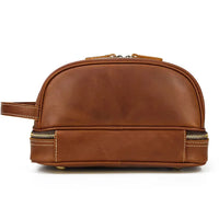 HKM-646163 Eco-Friendly Handmade Leather Travel Cosmetic Toiletry Bag with Zipper Closure