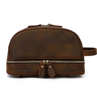 HKM-646163 Eco-Friendly Handmade Leather Travel Cosmetic Toiletry Bag with Zipper Closure