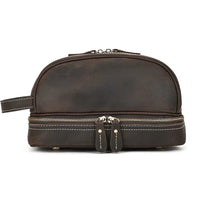 HKM-646163 Eco-Friendly Handmade Leather Travel Cosmetic Toiletry Bag with Zipper Closure