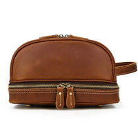 HKM-646163 Eco-Friendly Handmade Leather Travel Cosmetic Toiletry Bag with Zipper Closure