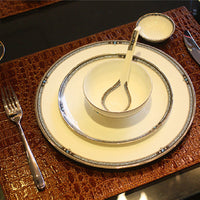 HKM-646163 Waterproof Retro Style Alligator Leather Thermal Placemat - Rectangular Dining Table Mat in Chocolate, Black, and Brown