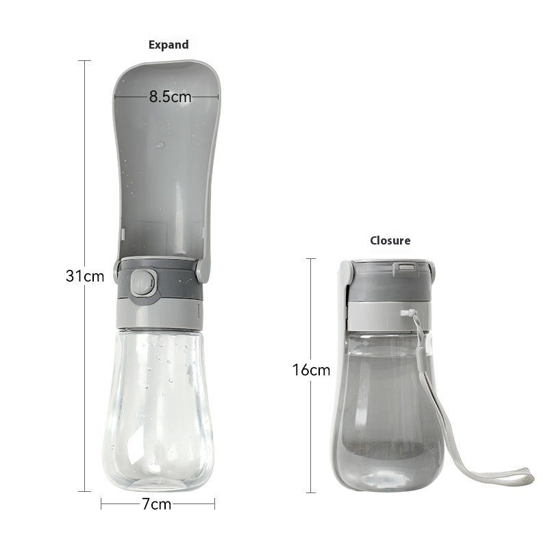 HKM-6462141 Pet Portable Water Bottle with Fountain ¨C 450ml Gray Travel Cup