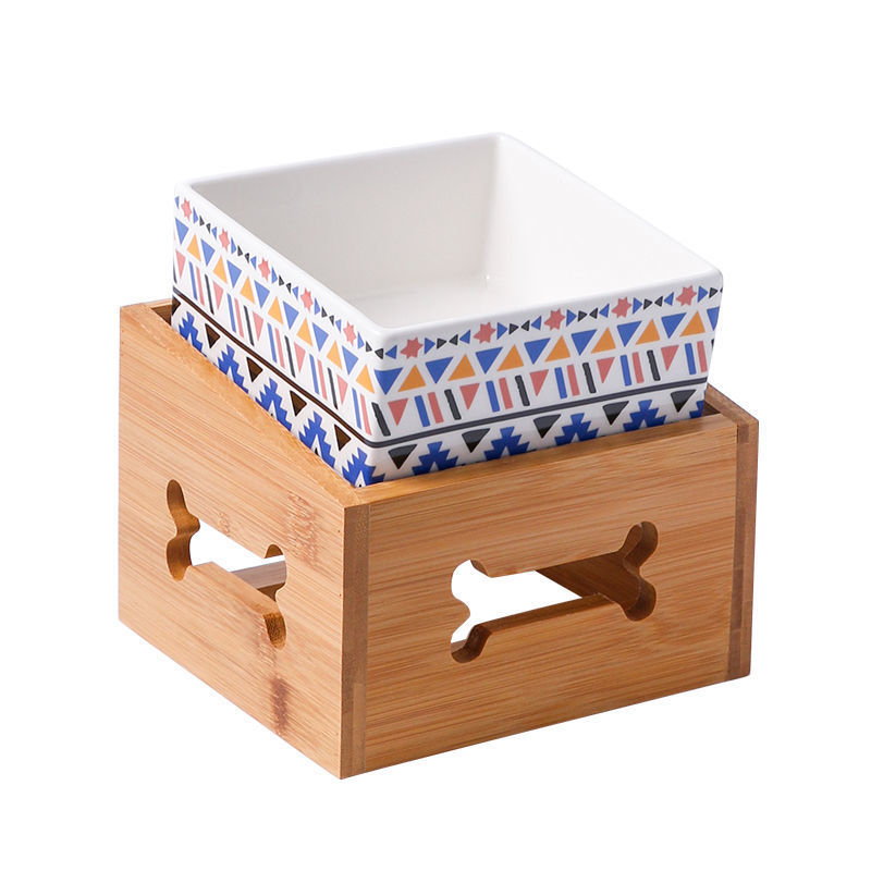 HKM-6462269 Large Capacity Ceramic Pet Bowl with Stand - Available in Various Colors and Shapes