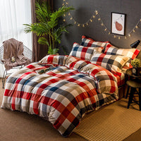 HKM-646419 Cotton Plaid Quilt Cover Set with Fitted Sheets and Pillowcases in Multiple Sizes