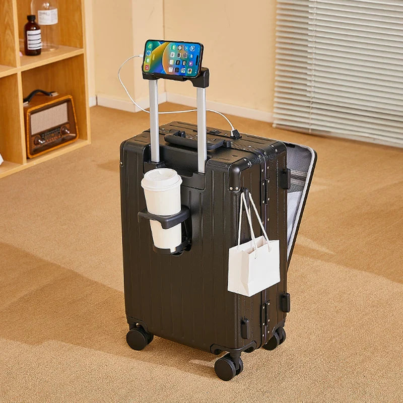 HKM-646483 Multi-Functional Front Open Pocket Trolley Suitcase for Business and Travel