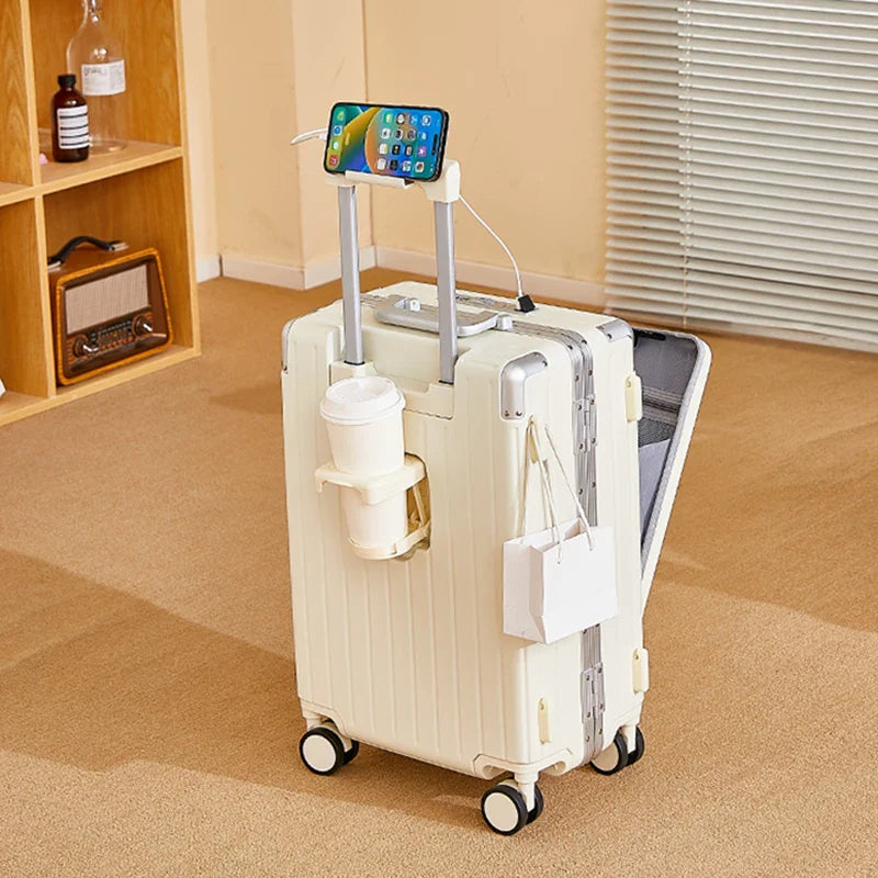 HKM-646483 Multi-Functional Front Open Pocket Trolley Suitcase for Business and Travel