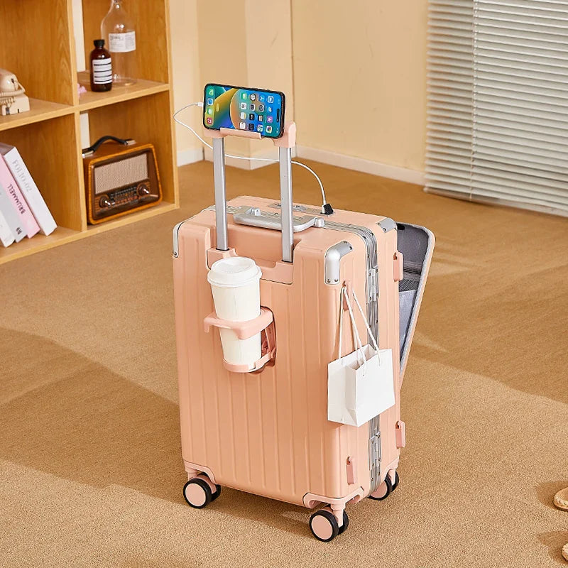 HKM-646483 Multi-Functional Front Open Pocket Trolley Suitcase for Business and Travel